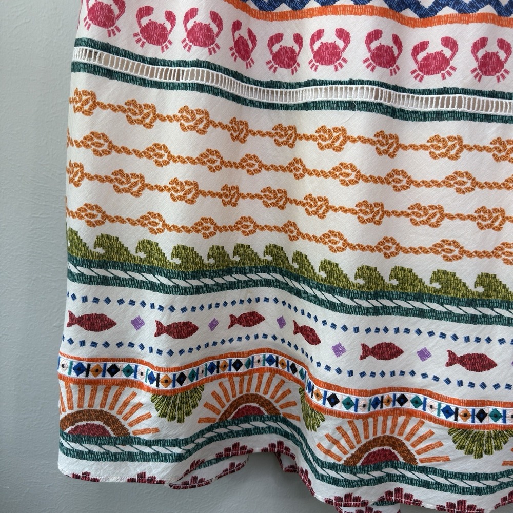 Farm Rio L Salt Island Crabs Tunic Maxi Dress Kaftan Beaded Tassel Resort Beachy - Picture 5 of 12